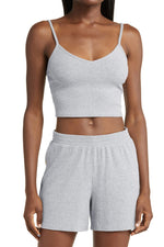 Load image into Gallery viewer, Light Grey 3 Pieces Rib Crop Camisole Matching Shorts Lounge Set with Cardigan - Fashion Queen -  23
