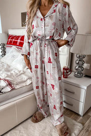 Light Grey Christmas Printed Shirt and Pants Pajama Set - Fashion Queen -  1
