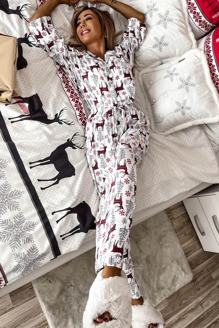 Light Grey Christmas Printed Shirt and Pants Pajama Set - Fashion Queen -  20