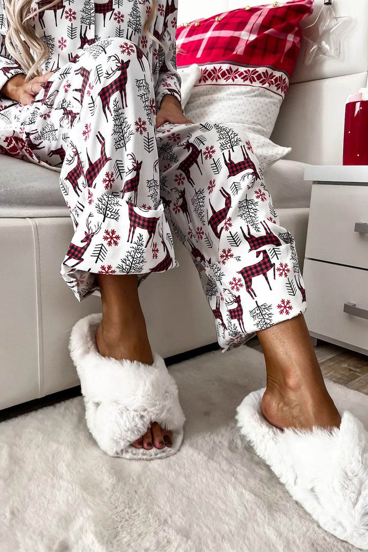 Light Grey Christmas Printed Shirt and Pants Pajama Set - Fashion Queen -  22