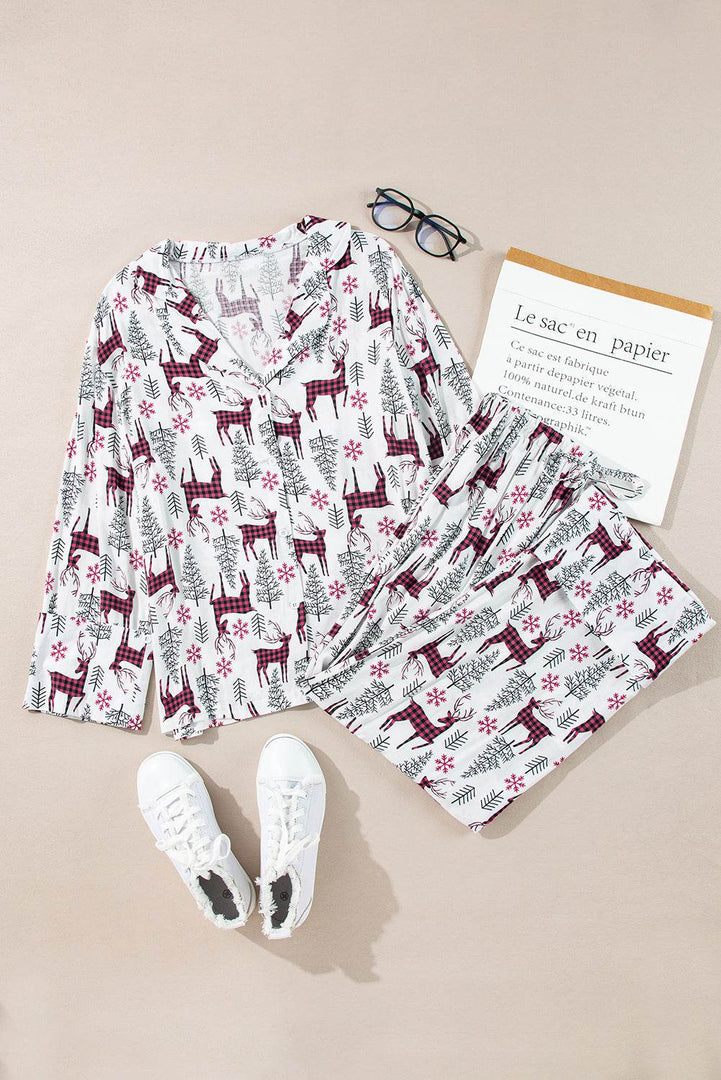 Light Grey Christmas Printed Shirt and Pants Pajama Set - Fashion Queen -  24