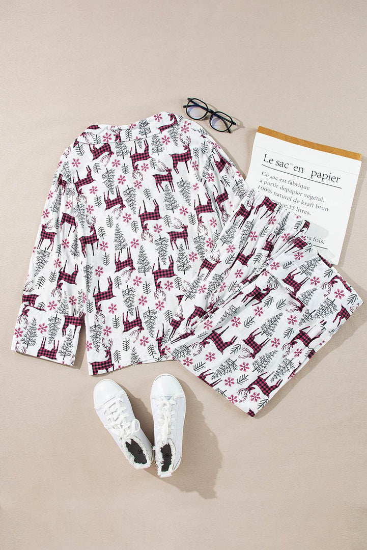 Light Grey Christmas Printed Shirt and Pants Pajama Set - Fashion Queen -  25