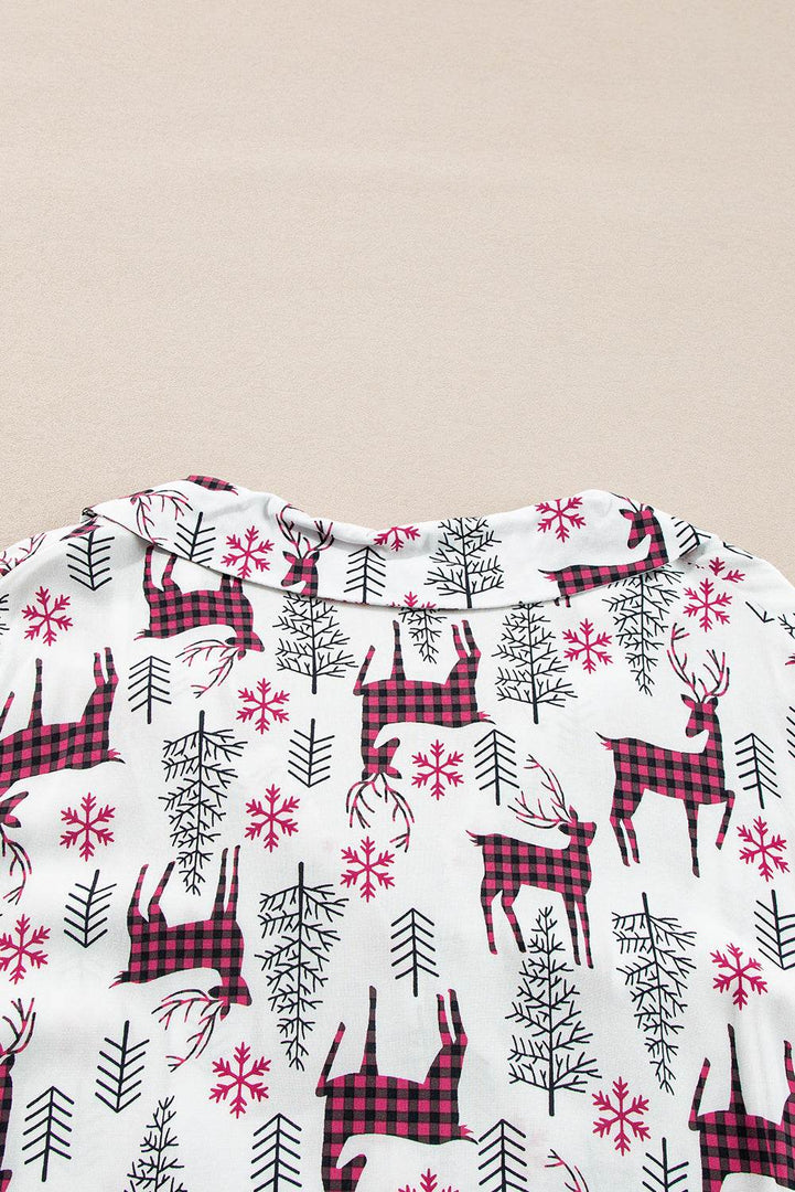 Light Grey Christmas Printed Shirt and Pants Pajama Set - Fashion Queen -  30