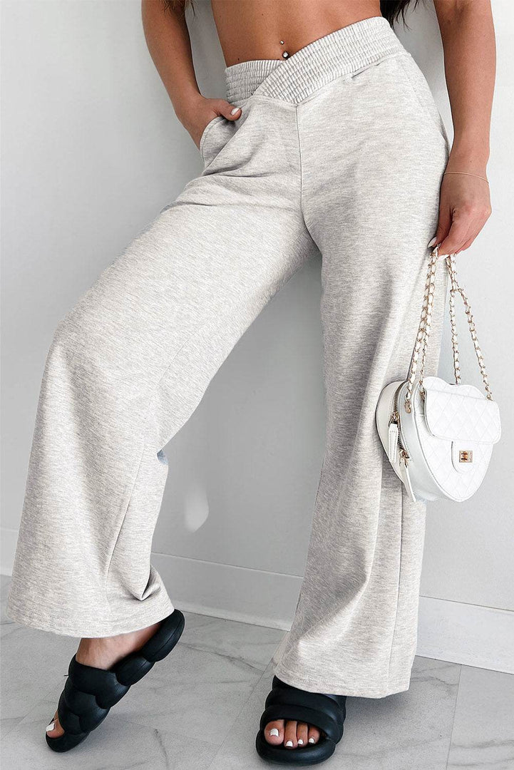 Light Grey Cross-Waist Wide Leg Lounge Pants - Fashion Queen -  1