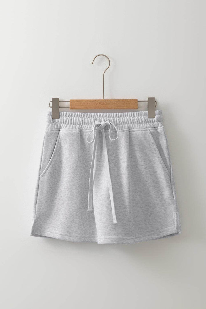 Light Grey French Terry Drawstring Mini Skort with Pockets - Fashion Queen -  7