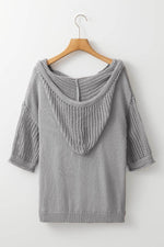 Load image into Gallery viewer, Light Grey Openwork Drawstring Hooded Short Sleeve Sweater Top - Fashion Queen -  9
