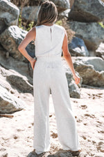 Load image into Gallery viewer, Light Grey Solid Color Crew Neck Drawstring High Waist Sleeveless Jumpsuit - Fashion Queen -  11
