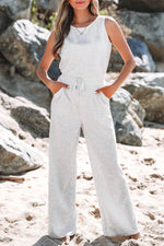 Load image into Gallery viewer, Light Grey Solid Color Crew Neck Drawstring High Waist Sleeveless Jumpsuit - Fashion Queen -  16
