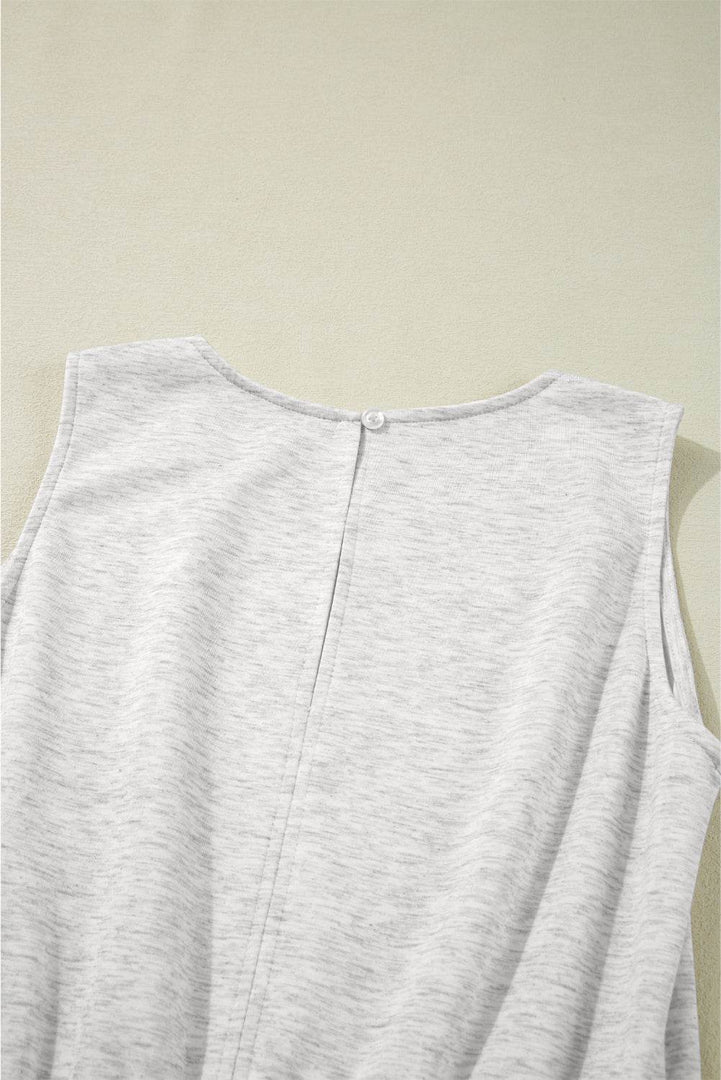 Light Grey Solid Color Crew Neck Drawstring High Waist Sleeveless Jumpsuit - Fashion Queen -  3