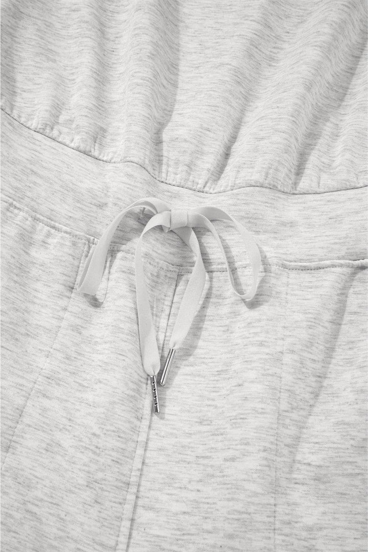 Light Grey Solid Color Crew Neck Drawstring High Waist Sleeveless Jumpsuit - Fashion Queen -  7