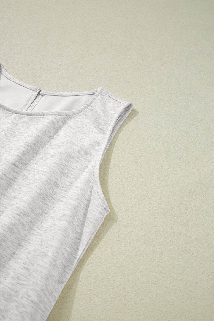 Light Grey Solid Color Crew Neck Drawstring High Waist Sleeveless Jumpsuit - Fashion Queen -  8