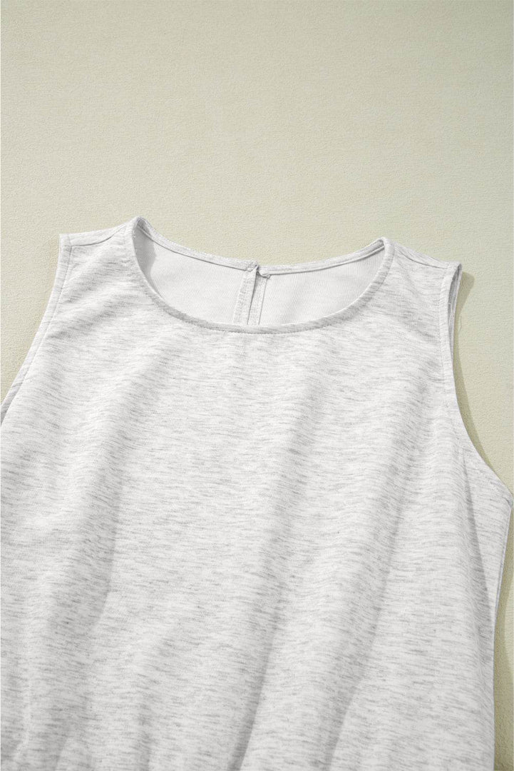 Light Grey Solid Color Crew Neck Drawstring High Waist Sleeveless Jumpsuit - Fashion Queen -  9