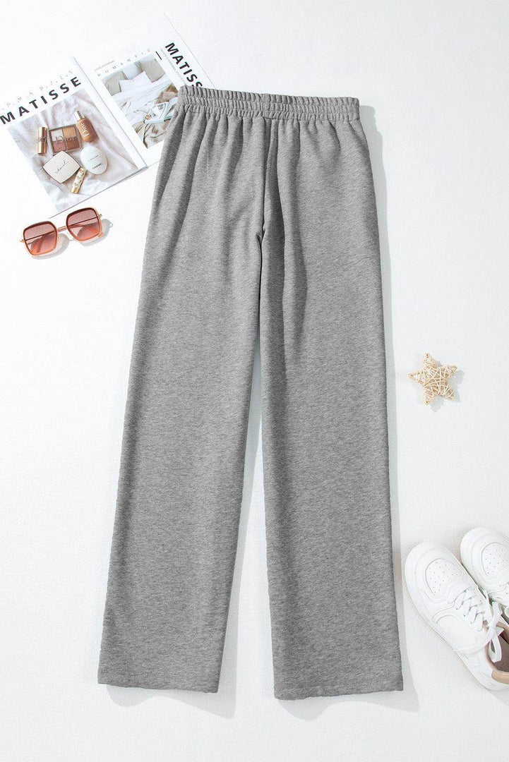 Light Grey Solid Color Fleece Lined Drawstring Waist Casual Pants - Fashion Queen -  13