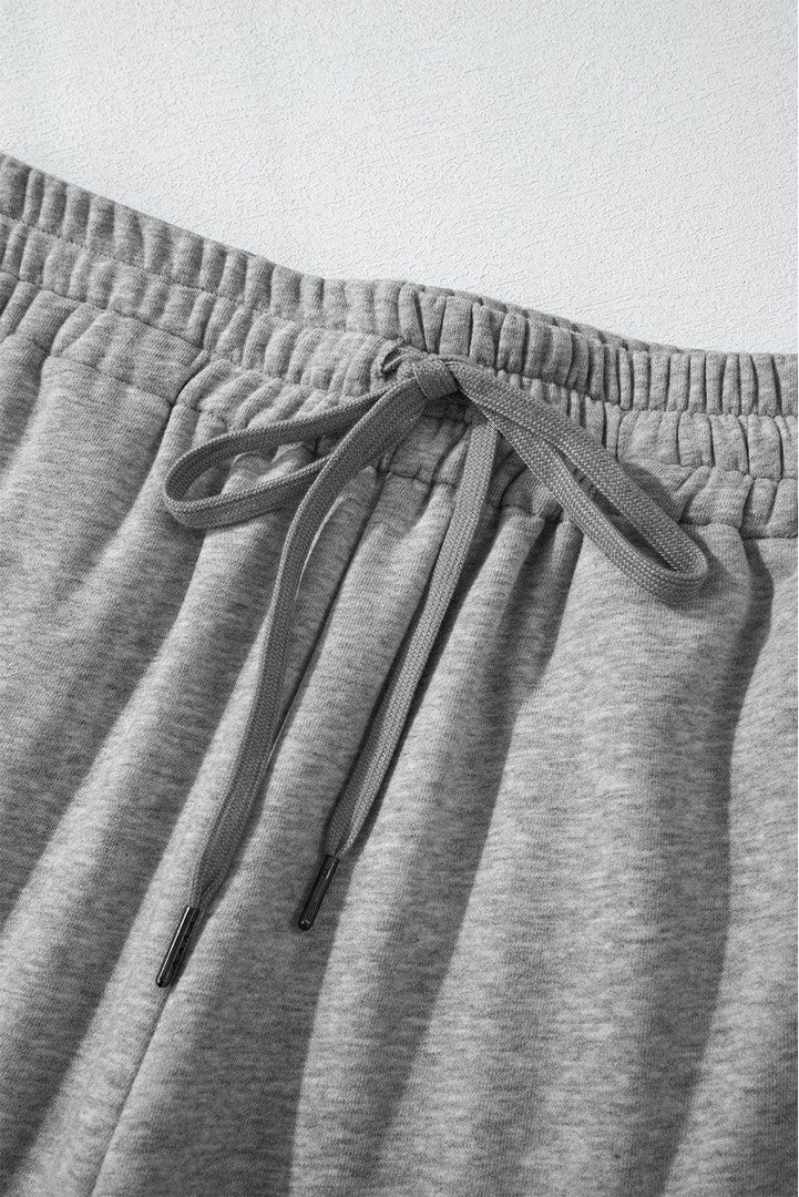 Light Grey Solid Color Fleece Lined Drawstring Waist Casual Pants - Fashion Queen -  18