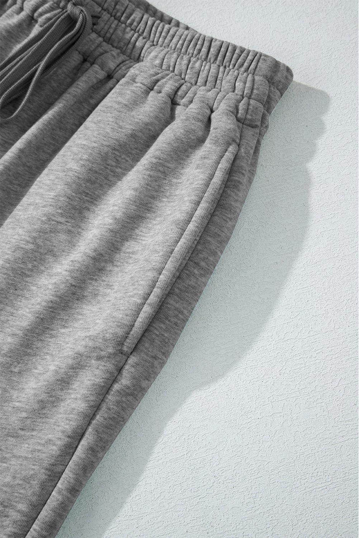 Light Grey Solid Color Fleece Lined Drawstring Waist Casual Pants - Fashion Queen -  19