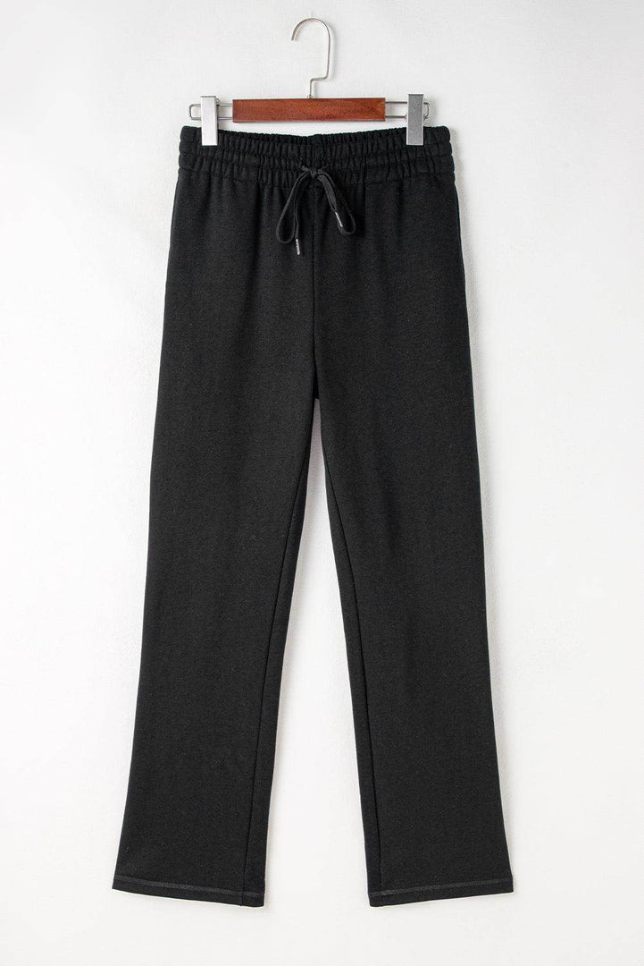 Light Grey Solid Color Fleece Lined Drawstring Waist Casual Pants - Fashion Queen -  24