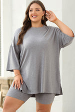 Load image into Gallery viewer, Light Grey Solid Color Loose Tunic Top and Slim Shorts Set - Fashion Queen -  10
