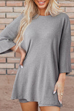 Load image into Gallery viewer, Light Grey Solid Color Loose Tunic Top and Slim Shorts Set - Fashion Queen -  15
