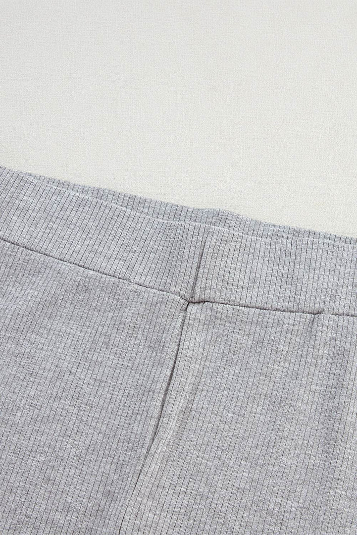 Light Grey Solid Color Loose Tunic Top and Slim Shorts Set - Fashion Queen -  18