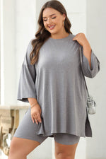 Load image into Gallery viewer, Light Grey Solid Color Loose Tunic Top and Slim Shorts Set - Fashion Queen -  2
