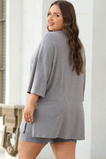 Load image into Gallery viewer, Light Grey Solid Color Loose Tunic Top and Slim Shorts Set - Fashion Queen -  7
