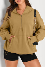 Load image into Gallery viewer, Light Grey Solid Kangaroo Pocket Half Zipper Oversized Hoodie - Fashion Queen -  11

