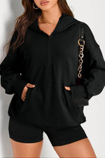 Load image into Gallery viewer, Light Grey Solid Kangaroo Pocket Half Zipper Oversized Hoodie - Fashion Queen -  13
