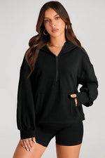 Load image into Gallery viewer, Light Grey Solid Kangaroo Pocket Half Zipper Oversized Hoodie - Fashion Queen -  15
