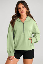 Load image into Gallery viewer, Light Grey Solid Kangaroo Pocket Half Zipper Oversized Hoodie - Fashion Queen -  18
