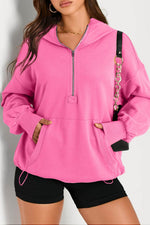 Load image into Gallery viewer, Light Grey Solid Kangaroo Pocket Half Zipper Oversized Hoodie - Fashion Queen -  19
