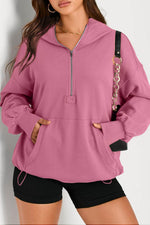 Load image into Gallery viewer, Light Grey Solid Kangaroo Pocket Half Zipper Oversized Hoodie - Fashion Queen -  22
