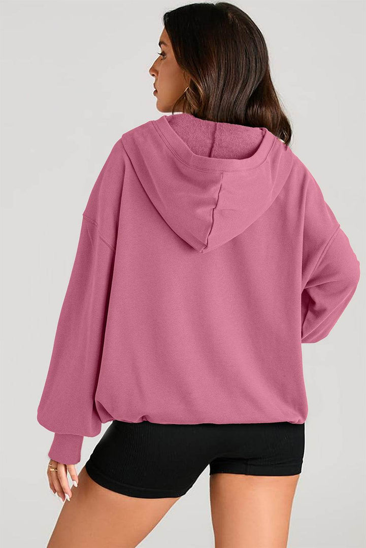 Light Grey Solid Kangaroo Pocket Half Zipper Oversized Hoodie - Fashion Queen -  23