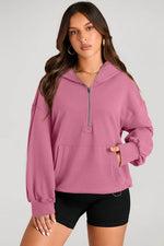 Load image into Gallery viewer, Light Grey Solid Kangaroo Pocket Half Zipper Oversized Hoodie - Fashion Queen -  24

