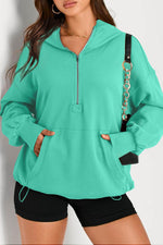Load image into Gallery viewer, Light Grey Solid Kangaroo Pocket Half Zipper Oversized Hoodie - Fashion Queen -  25
