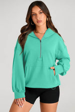 Load image into Gallery viewer, Light Grey Solid Kangaroo Pocket Half Zipper Oversized Hoodie - Fashion Queen -  27
