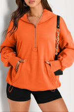 Load image into Gallery viewer, Light Grey Solid Kangaroo Pocket Half Zipper Oversized Hoodie - Fashion Queen -  4
