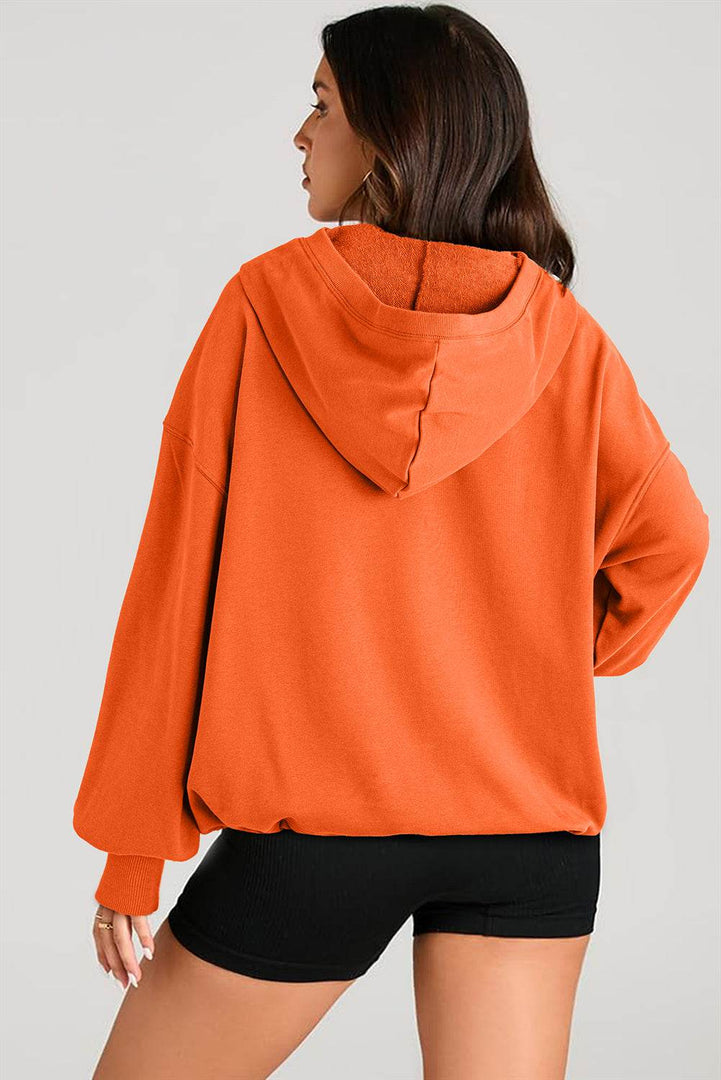 Light Grey Solid Kangaroo Pocket Half Zipper Oversized Hoodie - Fashion Queen -  5