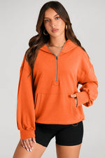 Load image into Gallery viewer, Light Grey Solid Kangaroo Pocket Half Zipper Oversized Hoodie - Fashion Queen -  6
