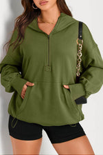 Load image into Gallery viewer, Light Grey Solid Kangaroo Pocket Half Zipper Oversized Hoodie - Fashion Queen -  7
