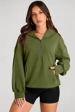 Load image into Gallery viewer, Light Grey Solid Kangaroo Pocket Half Zipper Oversized Hoodie - Fashion Queen -  9
