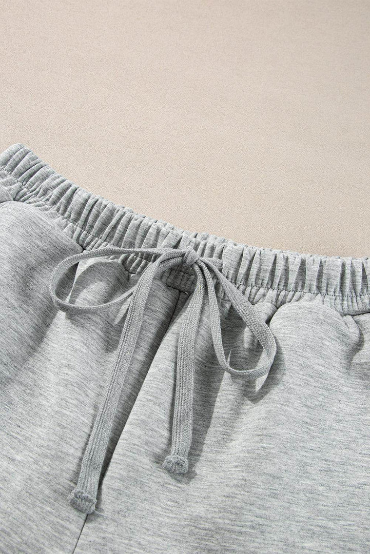 Light Grey Stand Neck Zipped Sweatshirt and Shorts Set - Fashion Queen -  10