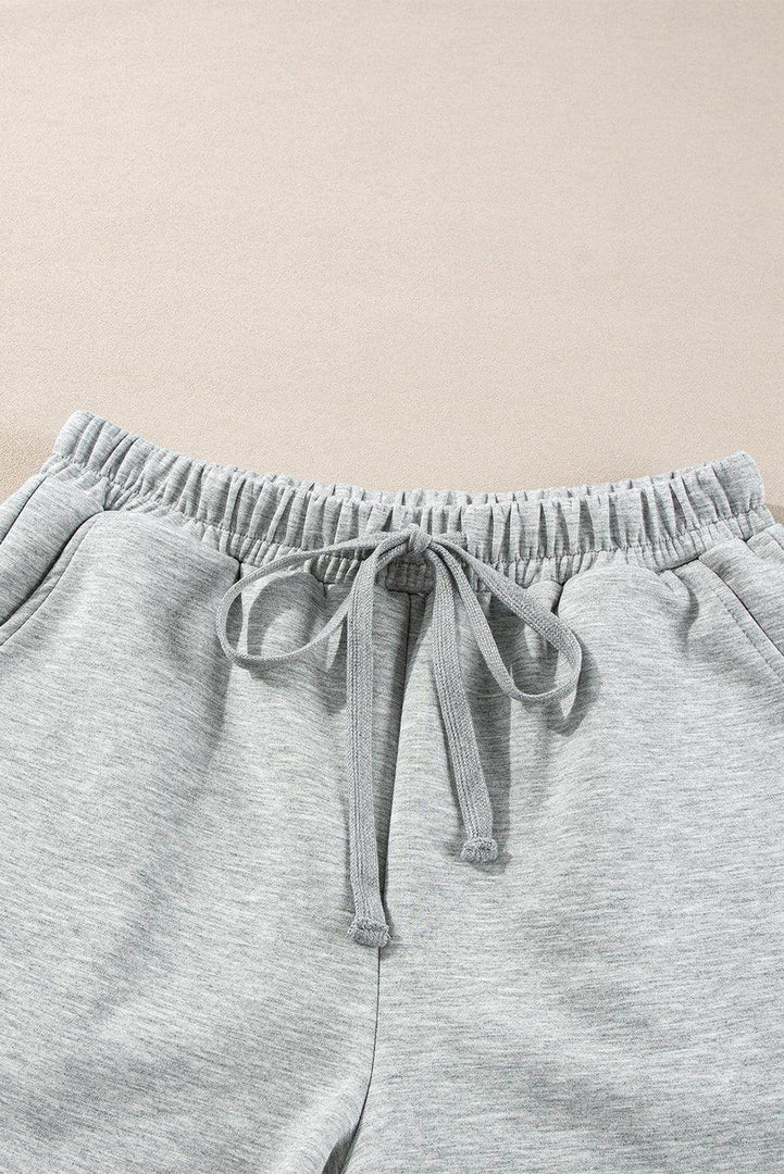 Light Grey Stand Neck Zipped Sweatshirt and Shorts Set - Fashion Queen -  11