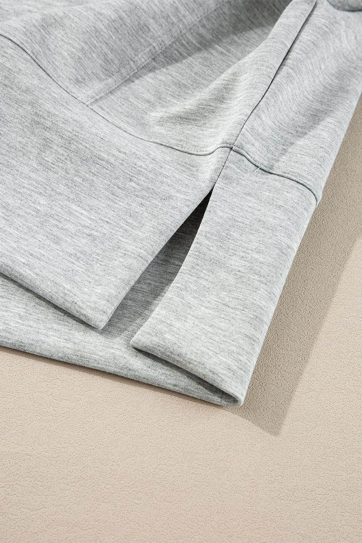 Light Grey Stand Neck Zipped Sweatshirt and Shorts Set - Fashion Queen -  14
