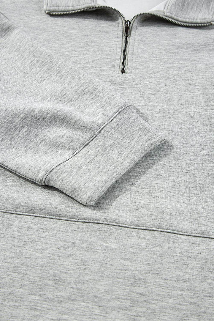 Light Grey Stand Neck Zipped Sweatshirt and Shorts Set - Fashion Queen -  15