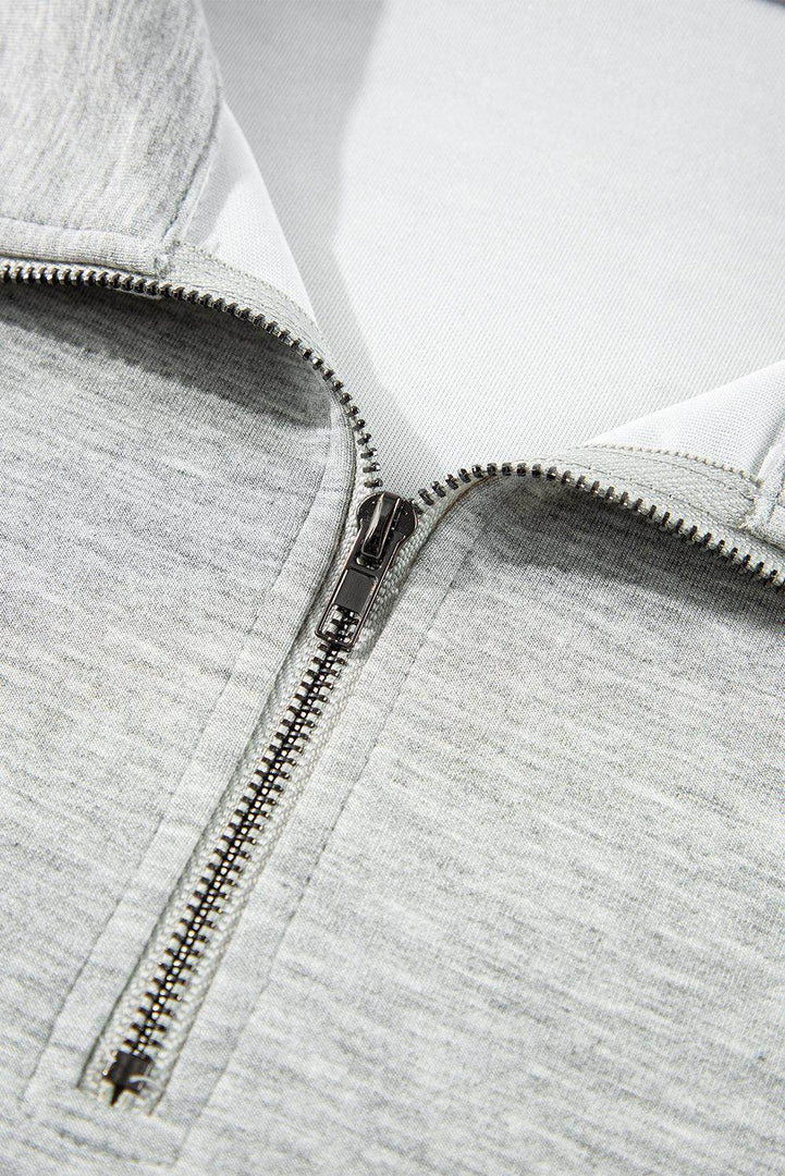 Light Grey Stand Neck Zipped Sweatshirt and Shorts Set - Fashion Queen -  16