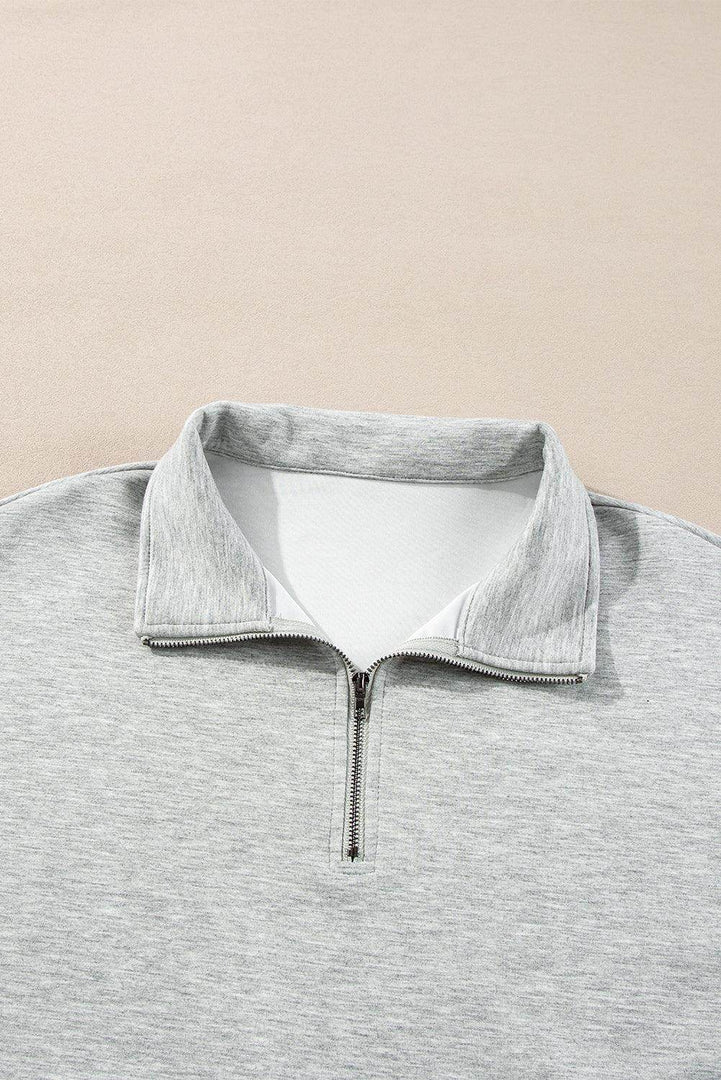 Light Grey Stand Neck Zipped Sweatshirt and Shorts Set - Fashion Queen -  17