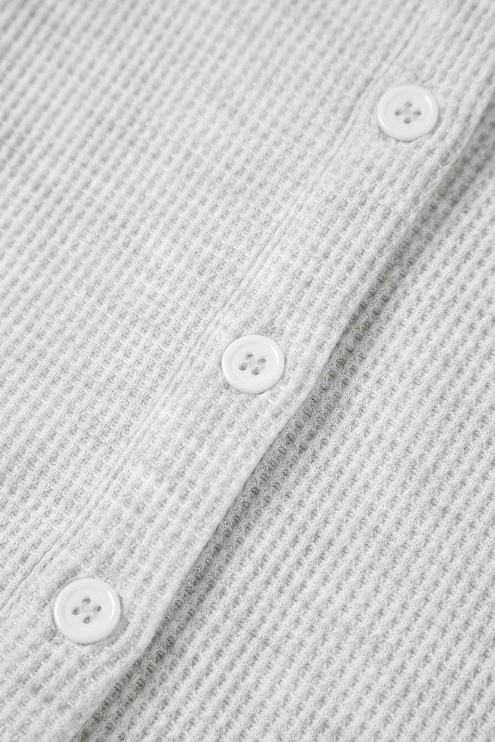Light Grey Waffle Knit Sleeveless Buttoned Front Drawstring Waist Romper - Fashion Queen -  22