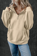 Load image into Gallery viewer, Light Grey Zip-up Stand Neck Kangaroo Pocket Sweatshirt - Fashion Queen -  12
