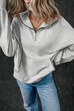 Load image into Gallery viewer, Light Grey Zip-up Stand Neck Kangaroo Pocket Sweatshirt - Fashion Queen -  14
