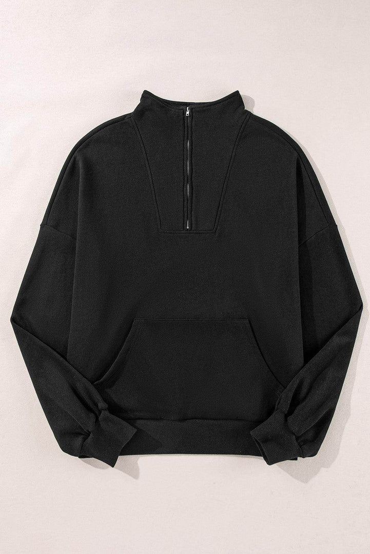 Light Grey Zip-up Stand Neck Kangaroo Pocket Sweatshirt - Fashion Queen -  17